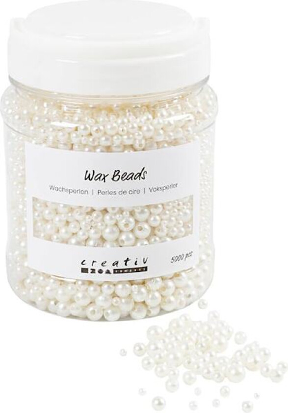 Voksperler, dia. 3-8 mm, hullstr. 1,3-2,5 mm, hvit perlemor, 700ml/ 1 boks, 430 g