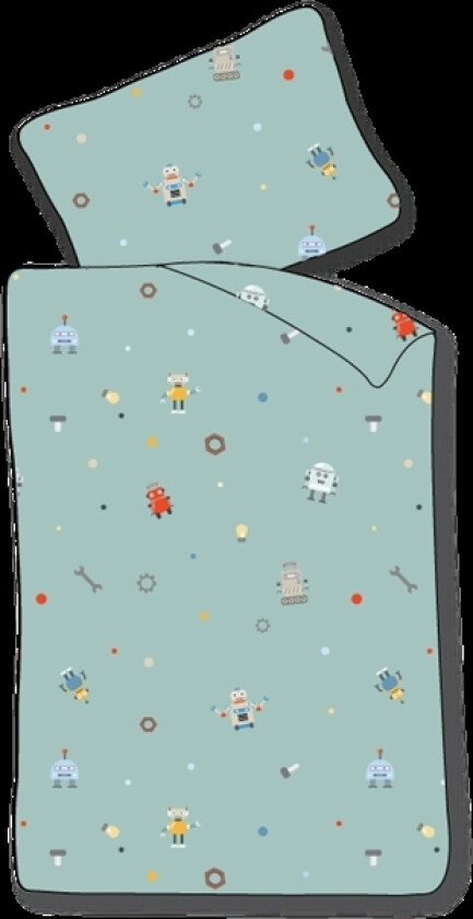 Sengetøy til baby 70x100 cm - Blå med biler og fly - 100% bomull