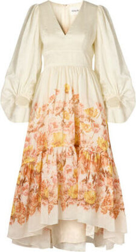 Sasia Deep V Neck Midi Dress - Cream Peony 36