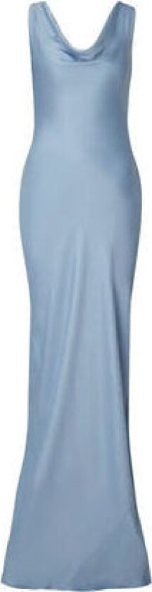 Leah Cowl Satin Maxi Dress - Dusty Blue M