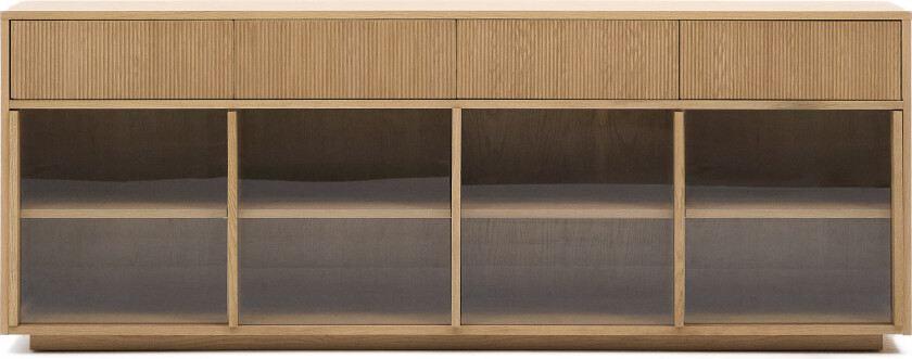 Bilde av LAFORMA Helvine skjenk, m. 4 skyvedører og 4 skuffer - herdet glass og naturlig eikefiner