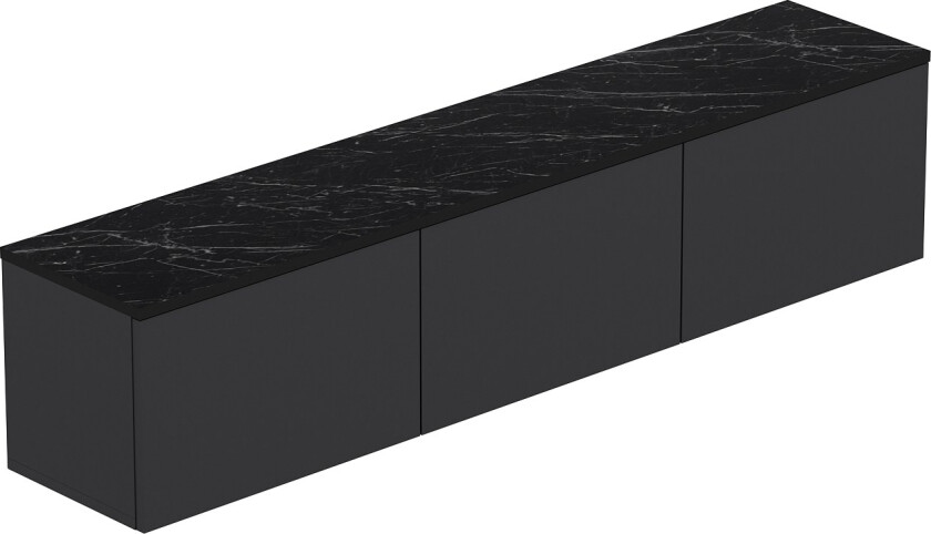 Neonbelyst vegghengt TV-bord, m. 3 dører - antrasittgrå melamin (160x32)