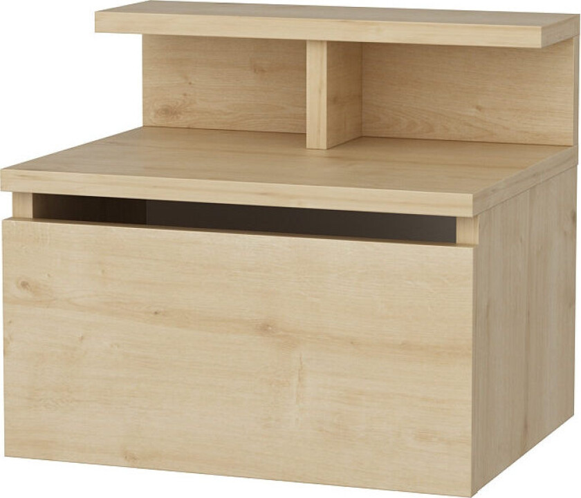 FUNZI LIVING Alice vegghengt nattbord, m. oppbevaring - eik melamin (39,8x31,9)