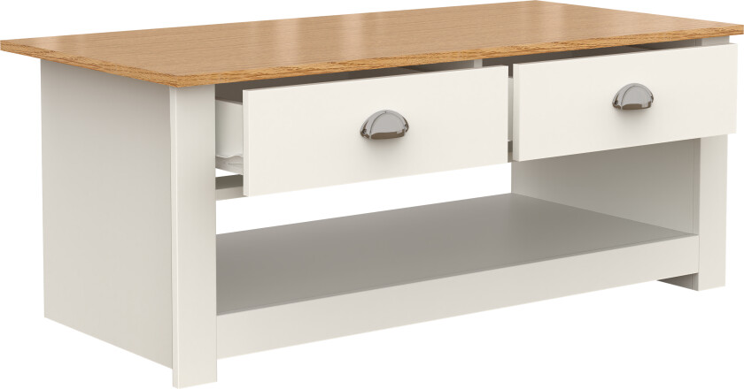 VCM NORDIC Balusa salongbord, m. 1 åpent rom og 2 skuffer - natur/hvitt tre (104x50)