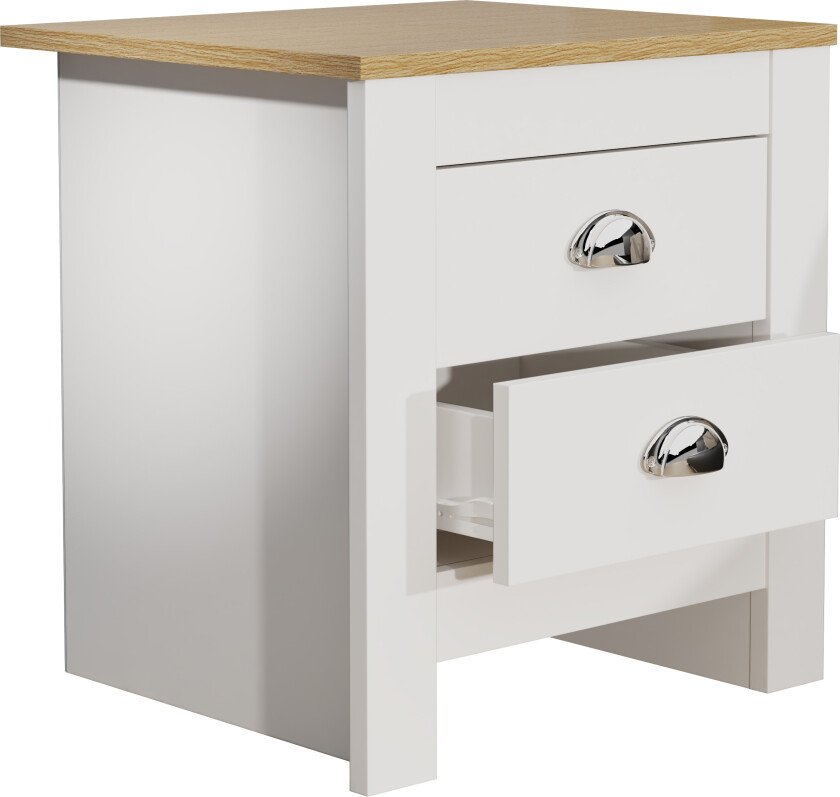 VCM NORDIC Balusa nattbord, m. 2 skuffer - hvit/naturlig tre (45x40)