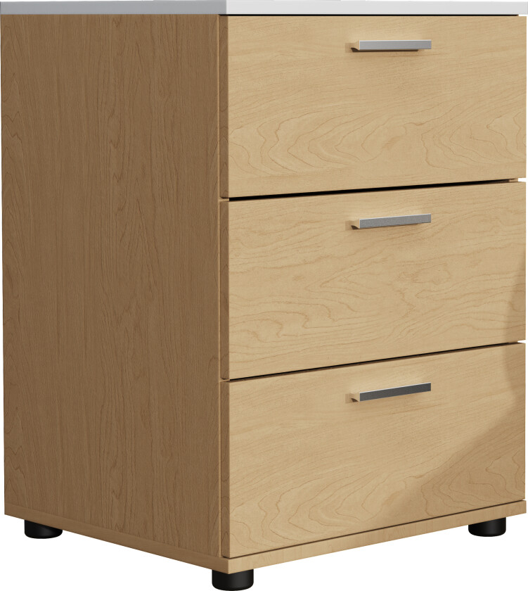 VCM NORDIC Testalo nattbord, m. 3 skuffer - natur/hvitt tre (46x42)