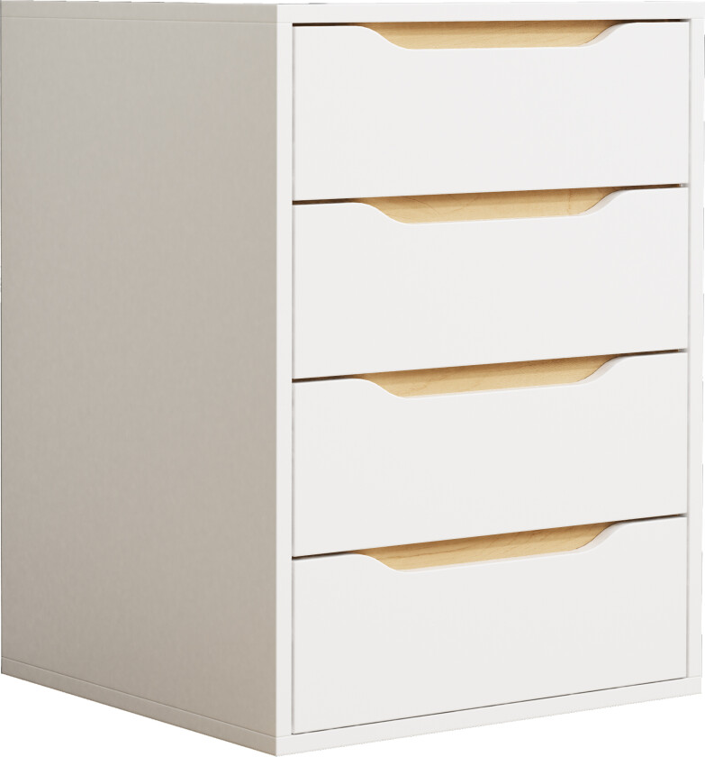 VCM NORDIC Malira M nattbord, m. 4 skuffer - hvit/naturlig tre (46x42)