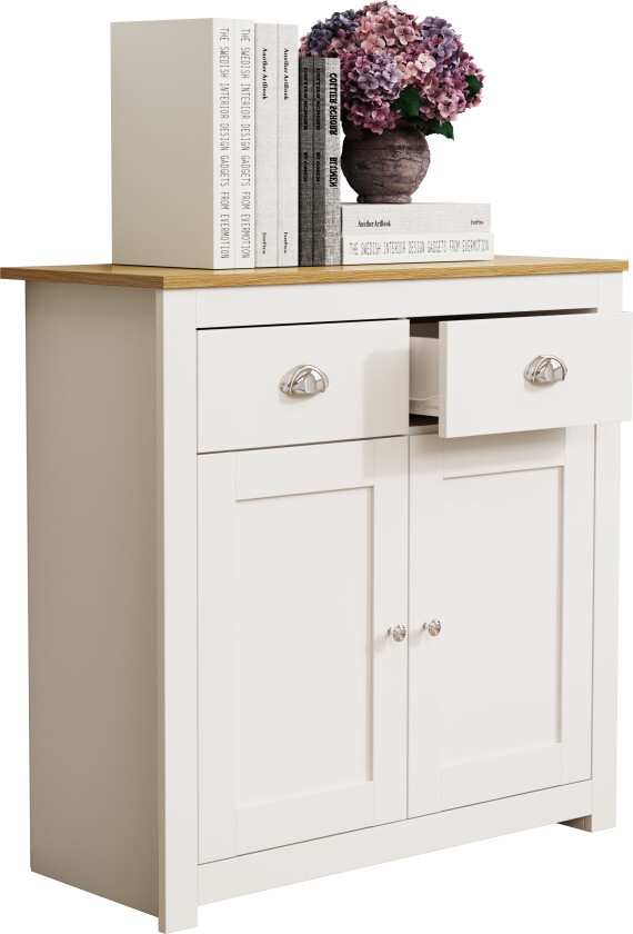 VCM NORDIC Balusa L kommode, m. 2 dører, 2 skuffer og 1 hylle - hvit/naturtre