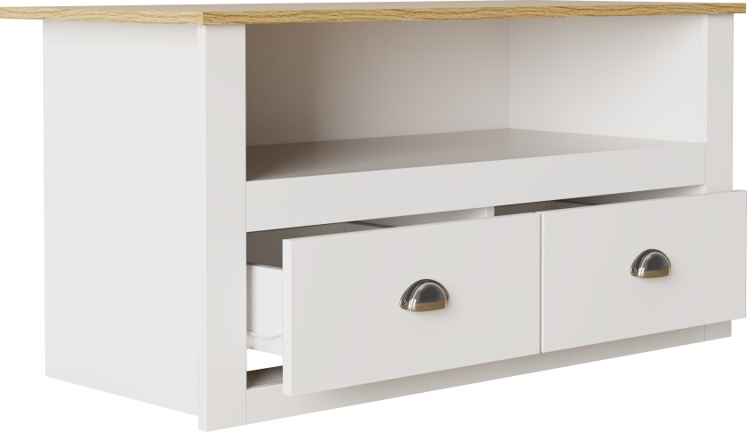 VCM NORDIC Balusa TV-bord, m. 1 åpent rom og 2 skuffer - hvitt og naturlig tre (99x44)