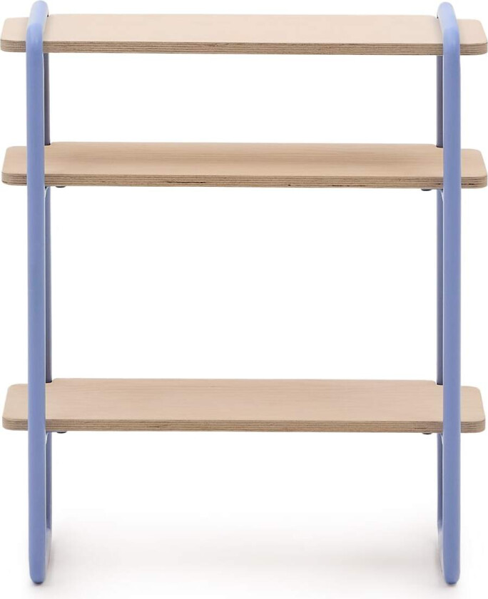 LAFORMA Barnebokhylle i tinn, m. 3 hyller, rektangulære - finér i naturlig ask og blått metall (70x60)