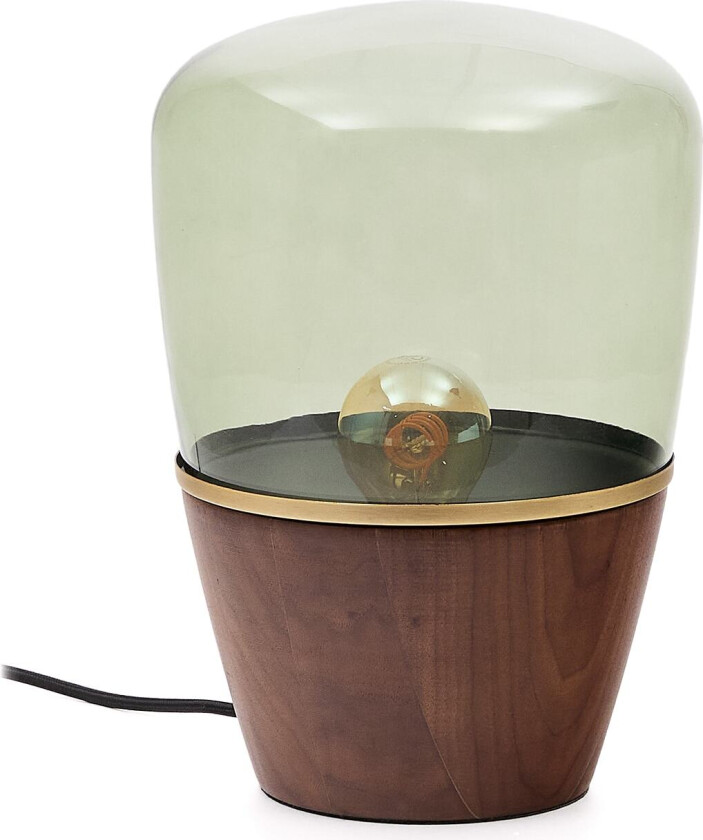 LAFORMA Silex bordlampe, rund - grønt glass og brun valnøtt finish (Ø20)