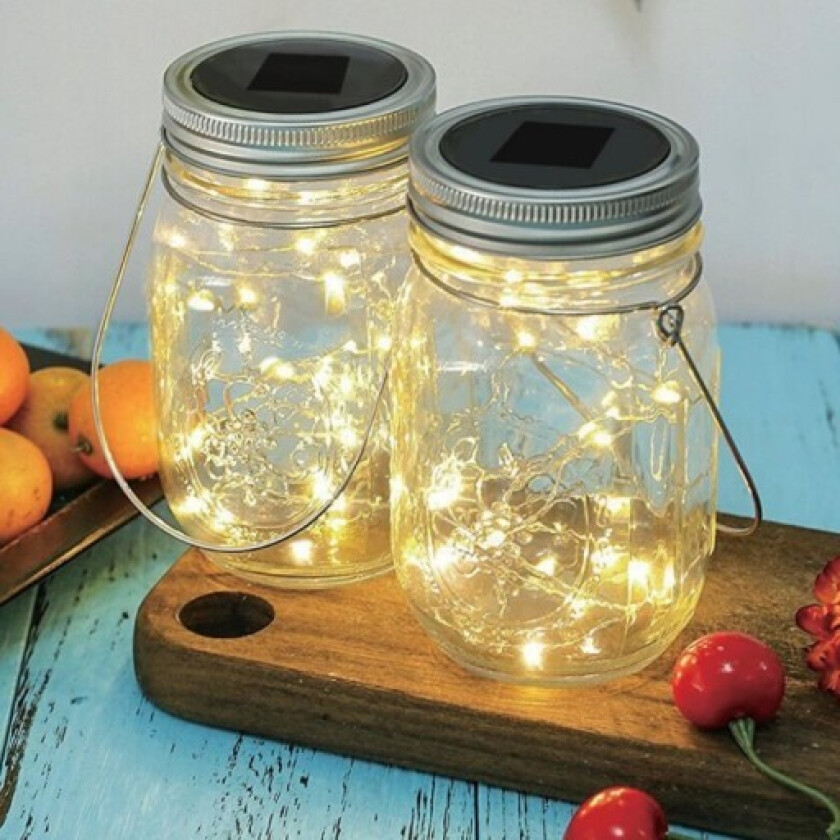 solcelle glasskrukke med lyslenker, 2-pak