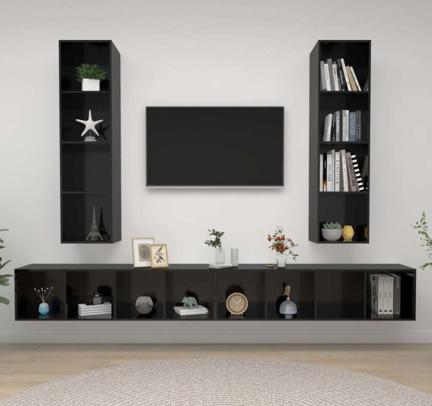 Vegghengte TV-benker 4 stk høyglans svart sponplate