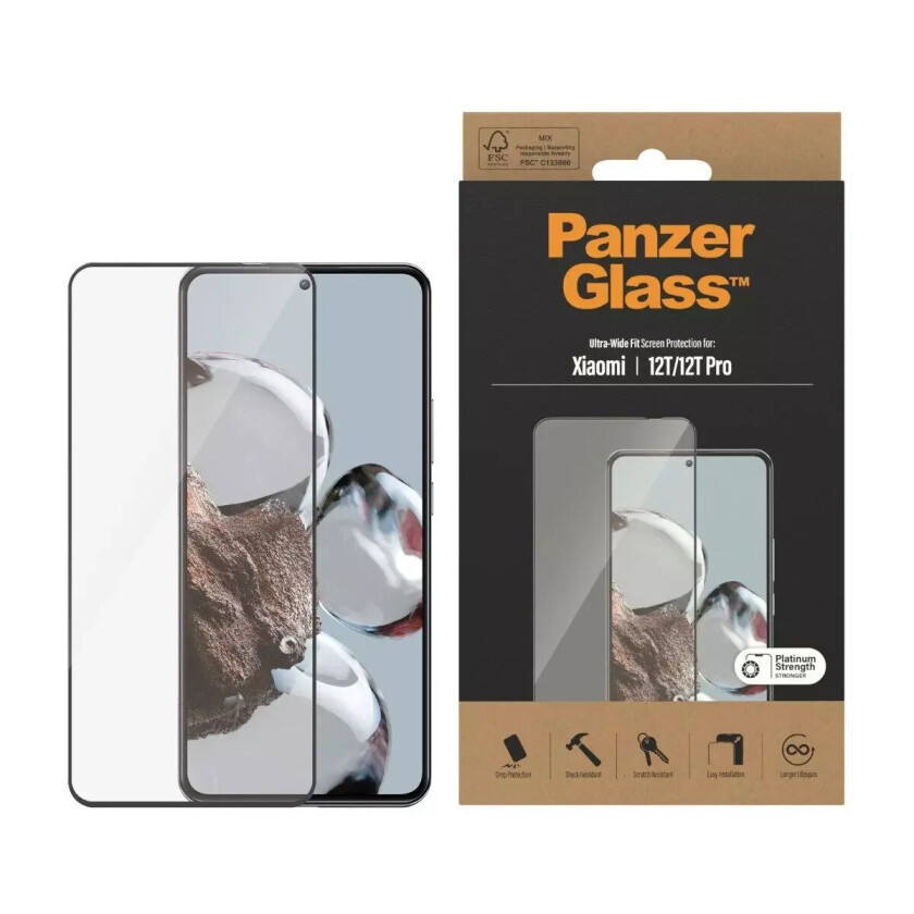 Xiaomi 12T / 12T Pro Ultra Wide Fit Skjermbeskyttelsesglass - Platinum Strength - Svart Kant