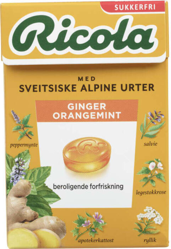 Ricola Ginger Orangemint Sukkerfri 50g
