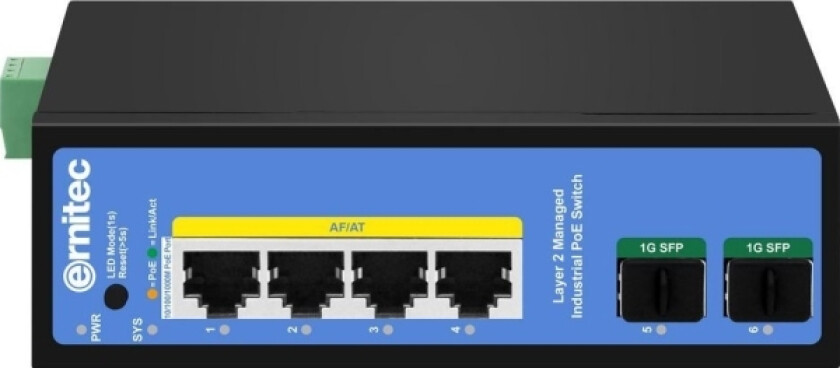 akotuvas Ernitec 4-Port 1000Mbps Industrial Managed Poe Switch - 2 X Sfp
