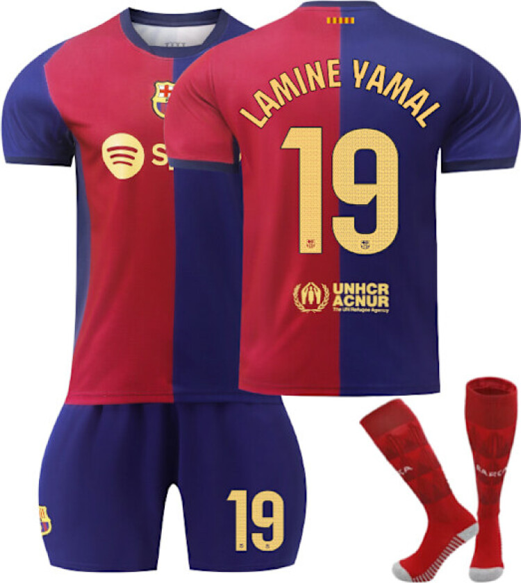 Barcelona Hjemme Fotballdrakt Barn 2024-2025 Hjemmebane LAMINE YAMAL Nr. 19 - Sokkebeskyttere 26 No. 19 - Sock Guards 26