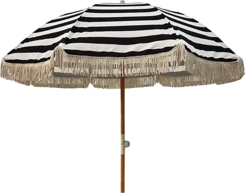 Parasoll med frynser Ø200 cm Svart/hvit