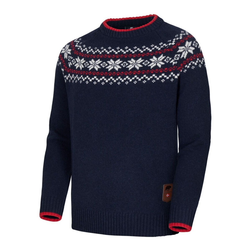 Snøkrystall Round Neck Ullgenser Men Navy/white/red XL