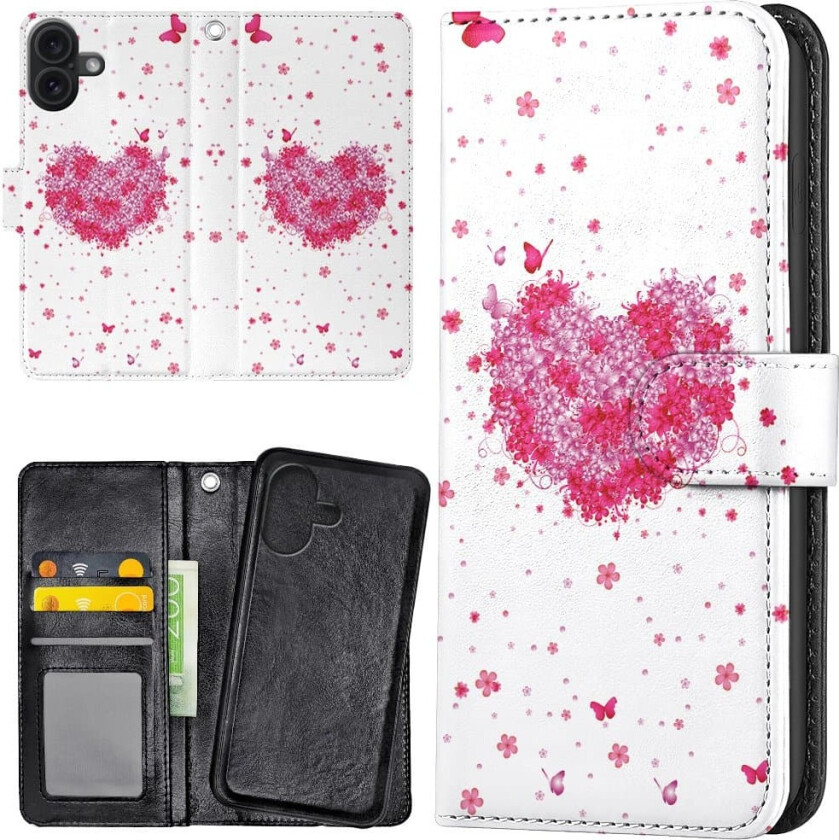 iPhone 16 - Lommebok Deksel Blomsterhjerte