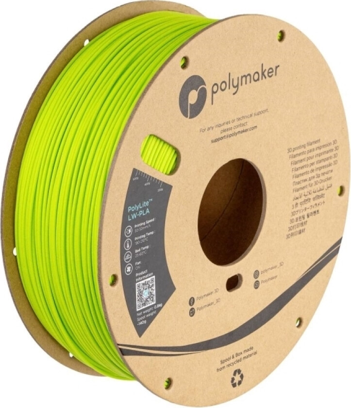 Polymaker Pa08008 Filament Lw-Pla Mat, Lav Massefylde 1.75 Mm 800 G Neongrøn Polylite™ 1 Stk