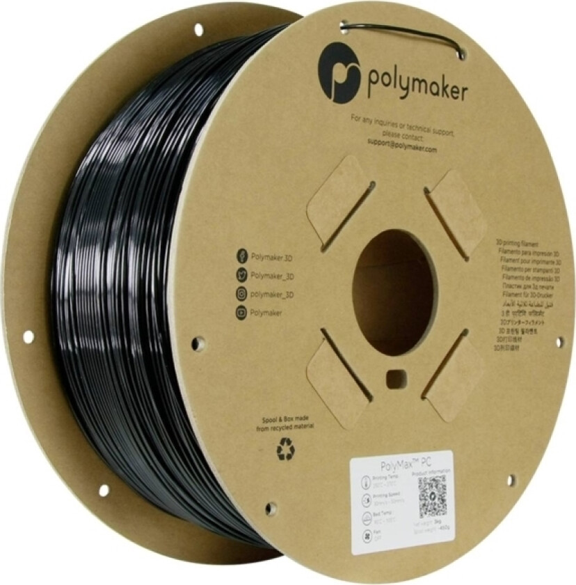 Polymaker Pc02007 Filament Pc Slagfast, Varmebestandig 1.75 Mm 3000 G Sort Polymax™ 1 Stk