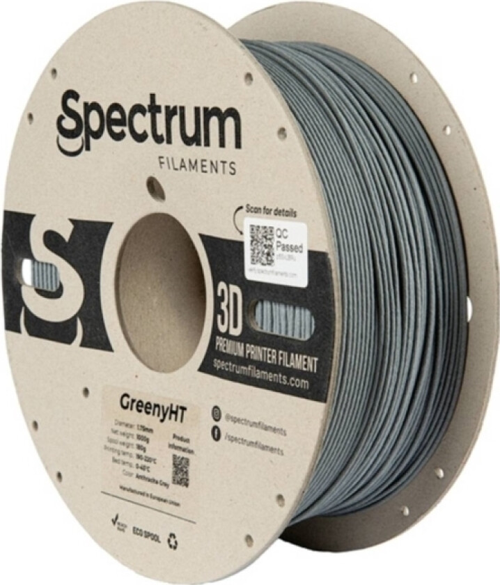 Spectrum Filaments 80701 Greenyht Filament Pla-Plast Varmebestandig, Høj Grad Af Stivhed, Mat 1.75 Mm 1000 G Anthracite Grey, Antracitgrå, Grå 1 Stk