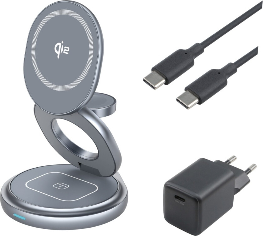 Qi2 3-i-1 magnetisk sammenleggbar lader
