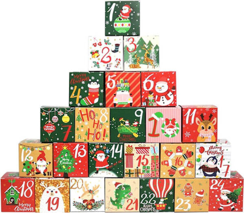 Julekalender | Jul Blind-Box Trebordsdekor Tell ned til jul | 24 dager Jule Adventskalender DIY Godteri-gaveboks Barn