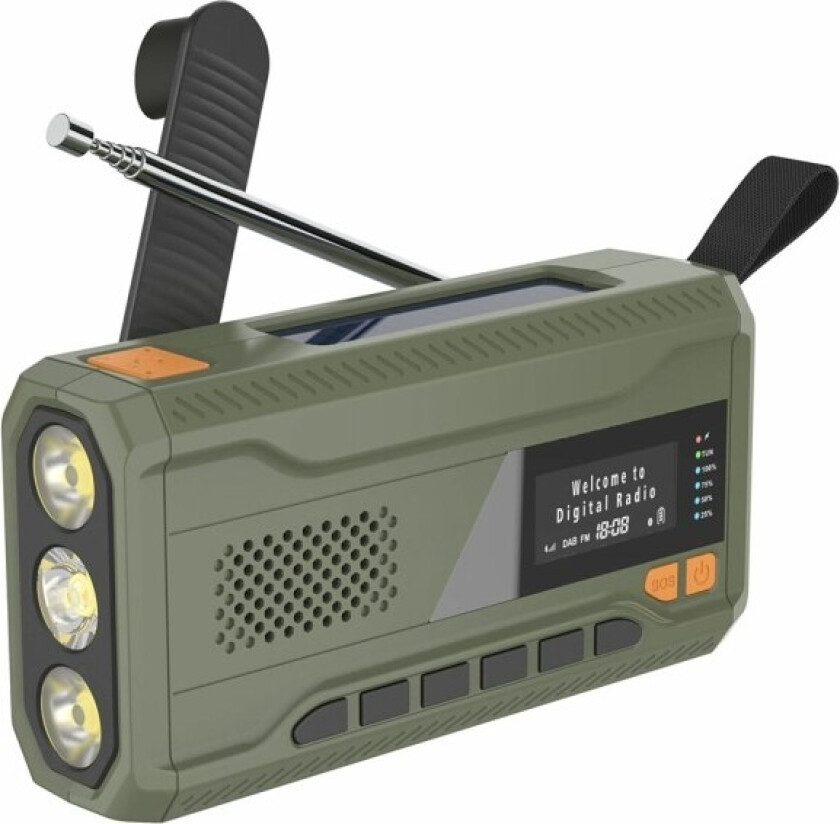 Solar Power Hand Crank DAB FM Radio Flashlight 4500mAh Power Bank Green