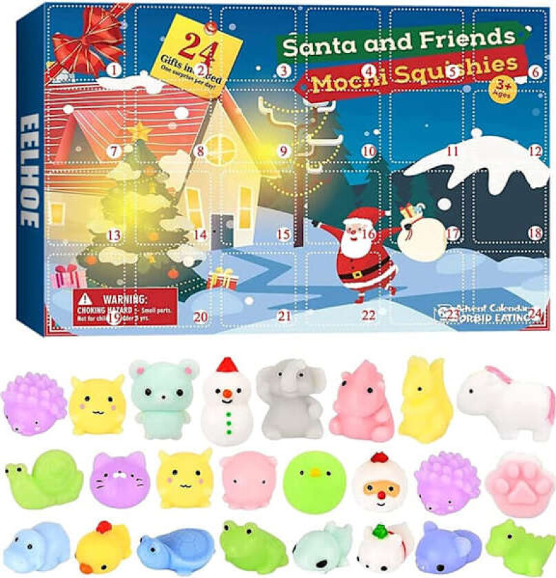 Adventskalender 2023, 24 Mochi Squishies Lekefigurer, Julekalender, 24 Dagers Overraskelseskalendere