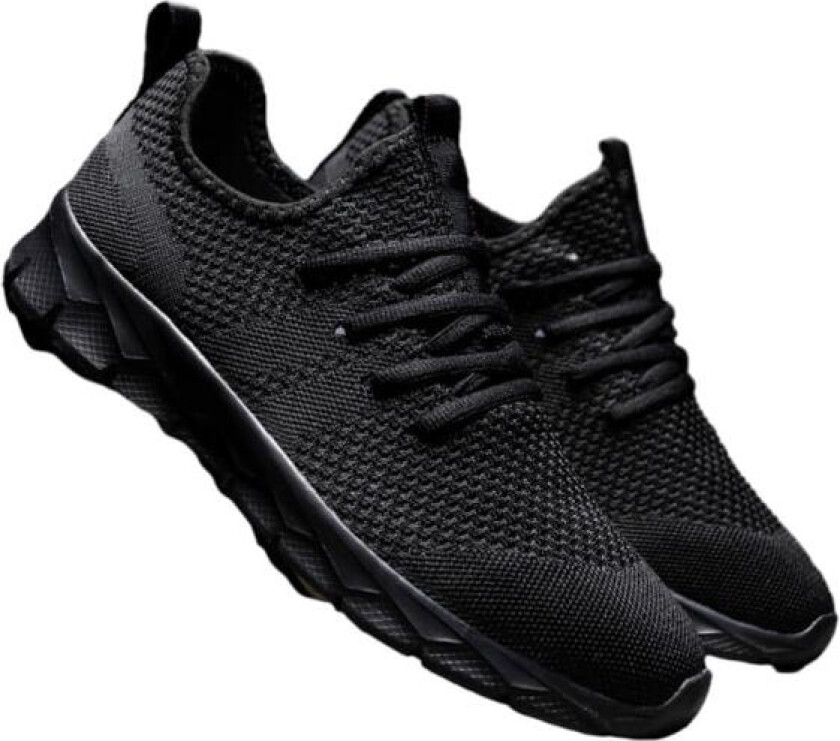 Par løpesko for menn Lettvektsneakers Atletiske sko Pustende snøring Black 42