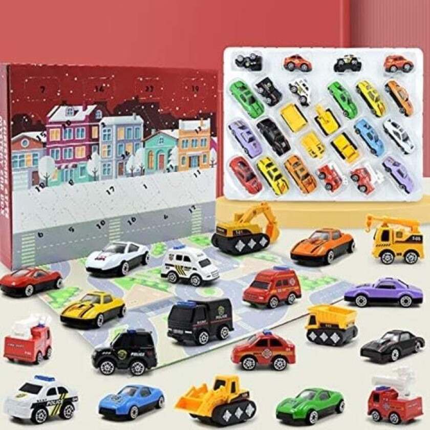 Adventskalender Barn 2023 Skjønnhet Voksen Kinder Jenter 24 deler Diverse Kjøretøy Biler Lekebiler med jul 1