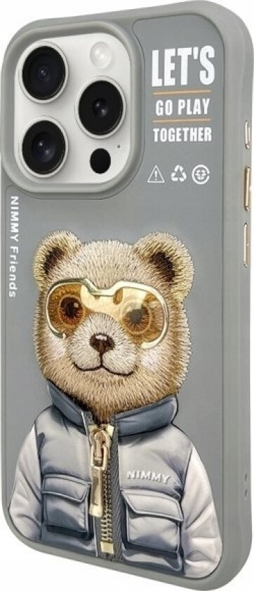 Nimmy Iphone 15 Pro Max 6.7" Case Gray/Grey Cool&Cute 2.0 Bear
