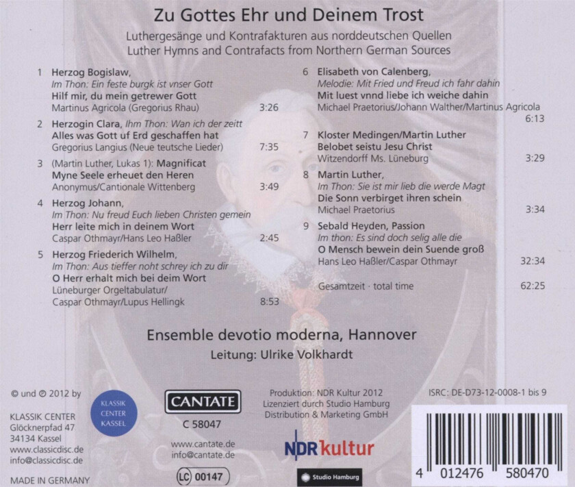 Ensemble Devotio Moderna Zu Gottes Her Und Deinem Trost CD
