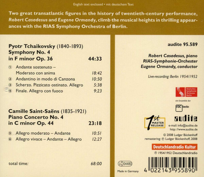 Eugene Ormandy, Robert Casadesus Symphony No. 4 CD