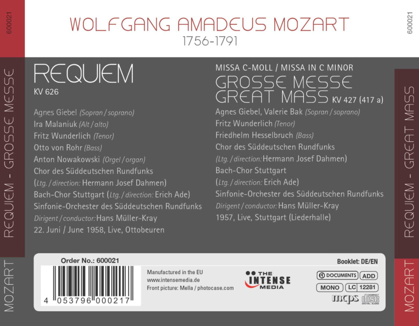 Fritz Wunderlich Mozart: Requiem CD