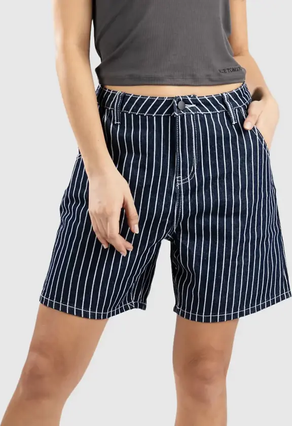 Pleated Denim Shorts blå