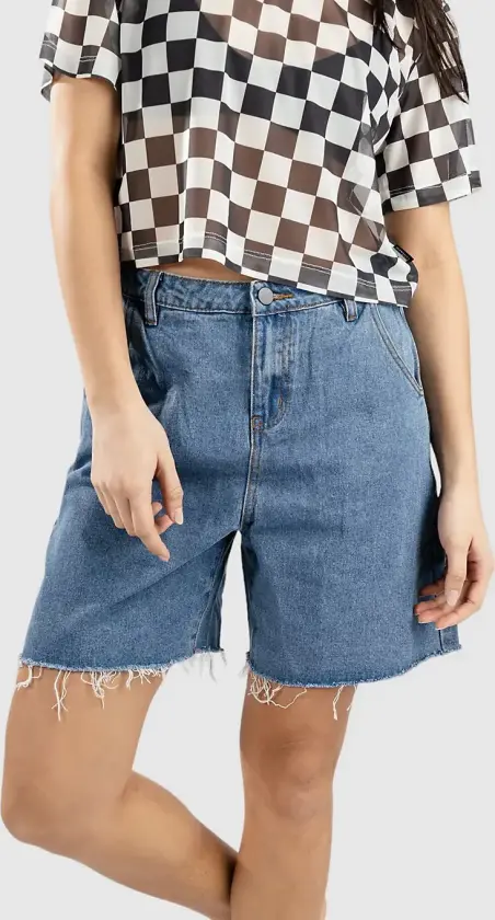 Pleated Denim Shorts blå