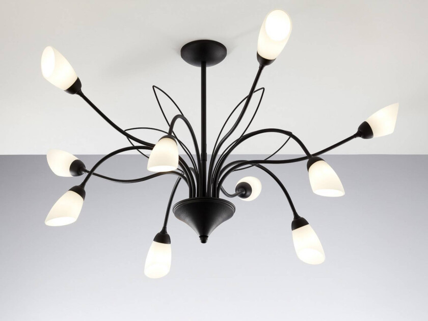 Gloriosa taklampe, glass, svart, 10 lyskilder