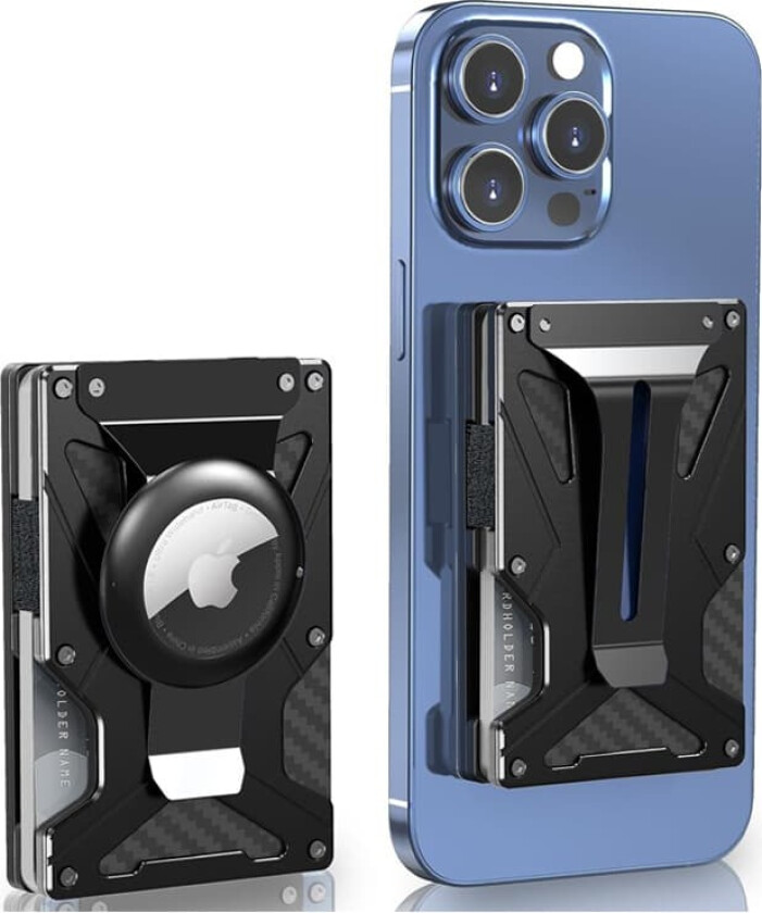 Svart AirTag-lommebok med MagSafe-kompatibel magnetkortholder