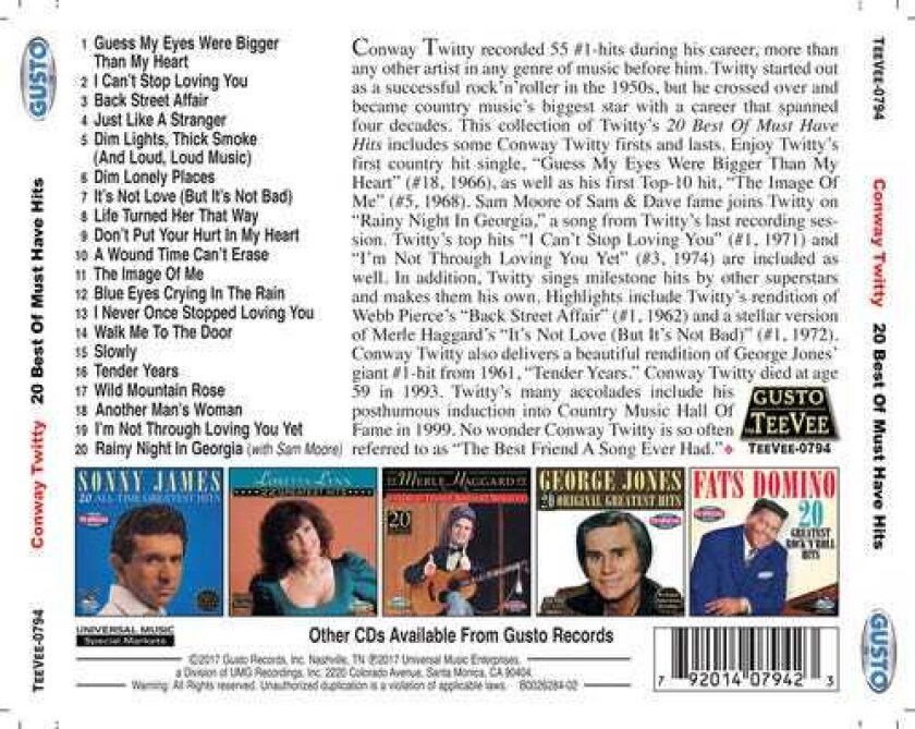 Conway Twitty 20 Best Of Must Have Hits CD