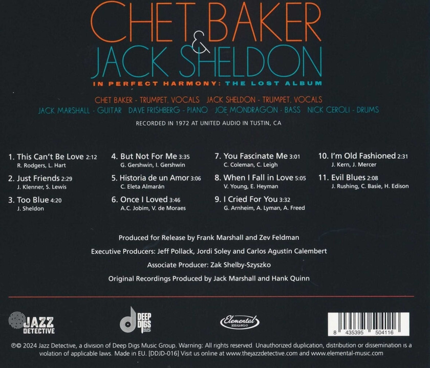 Chet Baker, Jack Sheldon In Perfect Harmony: The Lost Album CD