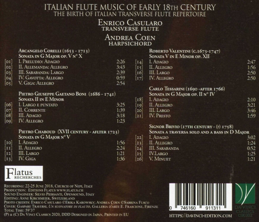 Enrico Casularo, Andrea Coen Italian Flute Music Of Early 18th Century CD
