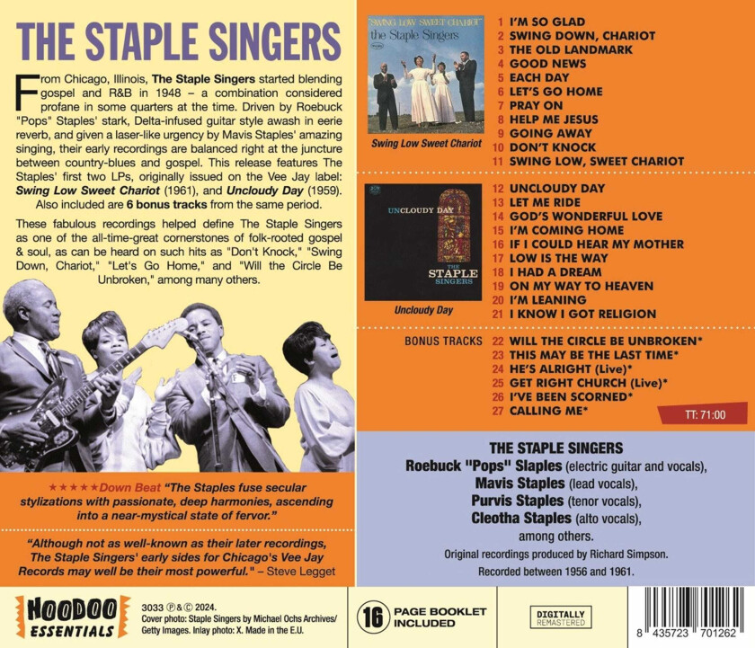 The Staple Singers Swing Low Sweet Chariot / Uncloudy Day CD