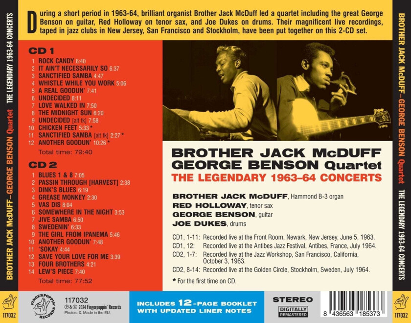 Brother Jack Mcduff, George Quartet Benson Legendary 19631964 Concerts CD