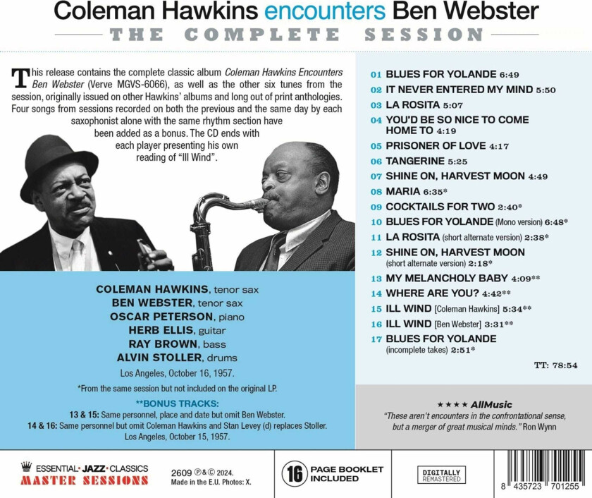 Coleman Hawkins Encounters Ben Webster CD