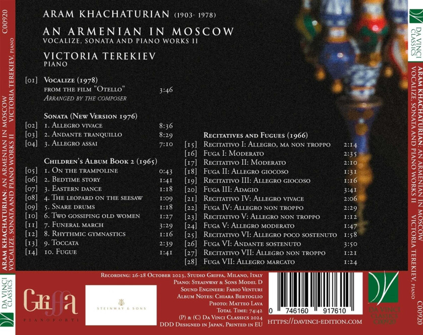 Victoria Terekiev Armenian In Moscow (vocalize Sonata & Other Piano) CD