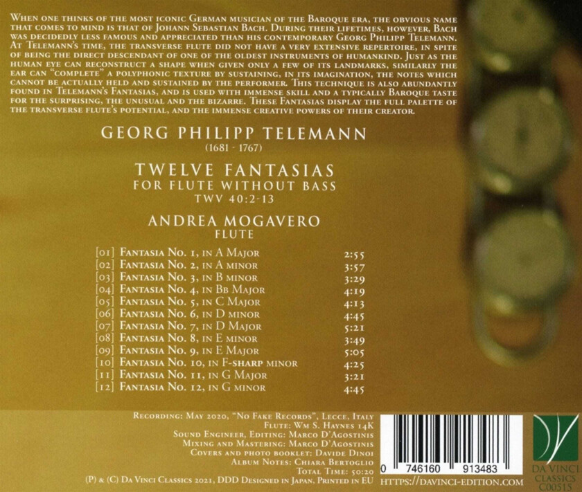 Andrea Mogavero Telemann: 12 Fantasias For Flute Without Bass CD
