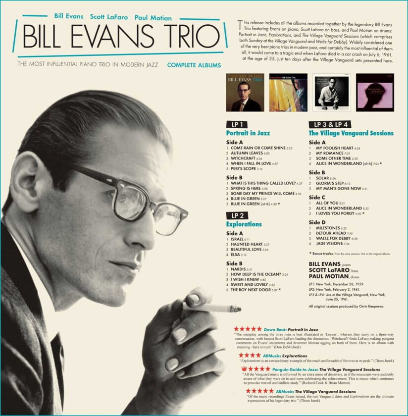 Bill Trio Evans, Scott LaFaro, Paul Motian Most Influential Piano Trio In Moden Jazz LP/Vinyl
